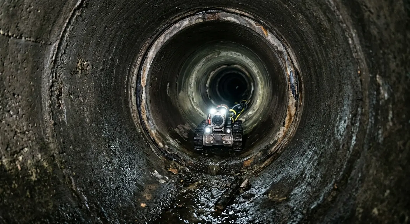 Robotic sewer camera inspecting pipe interior for Sewer Line Repair in Millstone